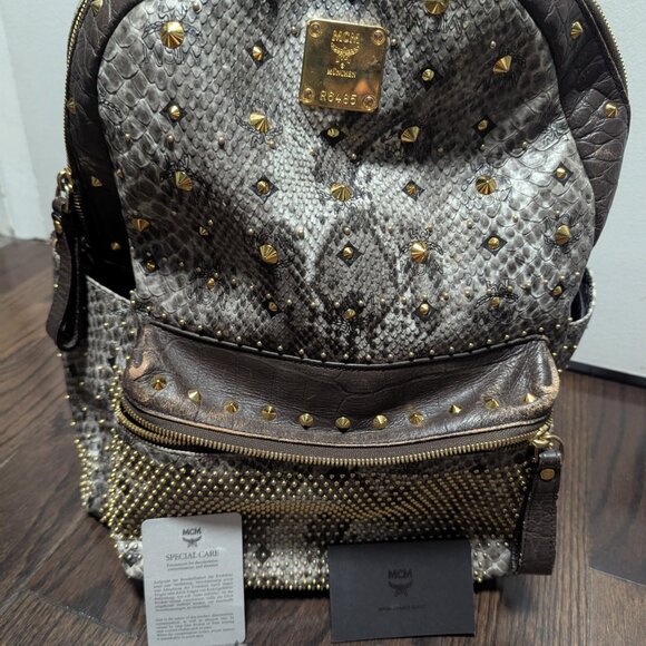 MCM Black and Gold Studded Backpack - Picture 7 of 8